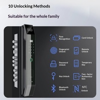 Serrure de porte entièrement automatique avec reconnaissance faciale, empreinte digitale, mot de passe, carte-clé, télécommande par téléphone portable, visiophone et antivol