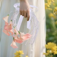 DIY Eleganter Künstlicher Calla-Lilien-Blumenstrauß mit Perlengriff für Bräute, Hochzeits-Perlengirlande, Hochzeitsgeschenk-Dekoration