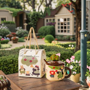 Taza de Cerámica Hecha a Mano con Diseño de Árbol de Manzana, con Tapa y Cuchara, de Alta Calidad, Reutilizable, en Caja de Regalo, para Café y <span class=keywords><strong>Desayuno</strong></span> - Product Image 6