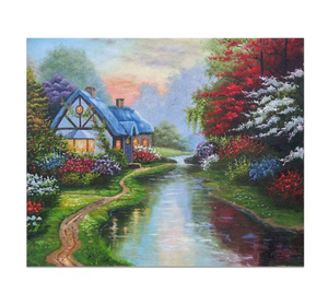 رسم يدوي للقرية تشبه الأحلام ملونة زهرة جراديرن المناظر الطبيعية كوخ عيد الميلاد لوحة زيتية - Product Image 1