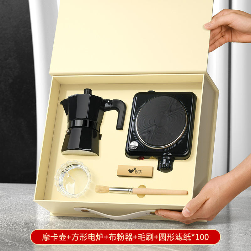 ชุดหม้อโมก้า 5 ชิ้น (พร้อมเตา) กล่องของขวัญ - วาล์วคู่สีดำ