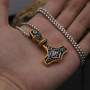 Gothic Punk <span class=keywords><strong>Viking</strong></span> Thor's Hammer Pvd baja tahan karat tahan air liontin Fashion perhiasan kalung untuk pria grosir - Product Image 4