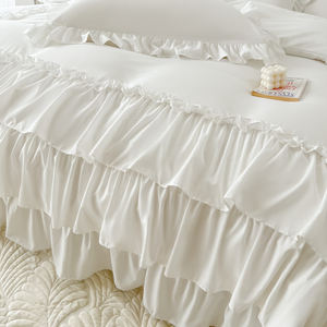 Elegante Design morbido tessuto lavato principessa 3 pz singolo doppio letto regina 2 federe bianco torta-strato <span class=keywords><strong>copripiumino</strong></span> volant - Product Image 2