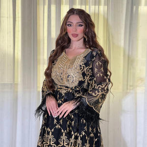 2024 marocain islamique arabe <span class=keywords><strong>Maxi</strong></span> Robe femmes or brodé magnifique Robe musulmane Robe de soirée - Product Image 5