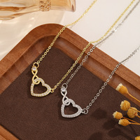 Collier Cœur en Zircon en forme de Huit, Design Minimaliste Européen et Américain, Motif Double Cœur Symbolique, pour Femme