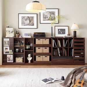 <b>Solid</b> <b>Wood</b> Integrated <b>Bookcase</b> Combination Living Room Cabinet With Glass Door Display Storage 120cm Width - Product Image 2