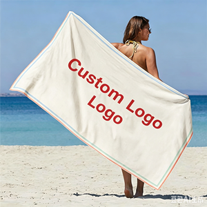 Serviette en velours 100% coton imprimée avec logo personnalisé, design OEM, haute absorption, pour la plage, le bain et les voyages - Product Image 1