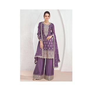 Premium Wedding Collection Palazzo Suit en Chinon con bordado Work y Dupatta Elegante traje de fiesta para mujer - Product Image 1