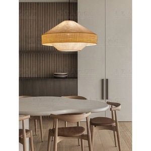 Lustre rond en rotin de style japonais Wabi Sabi, lampe suspendue LED E27 pour salon, chambre à coucher, salon de thé, décoration Zen - Product Image 5