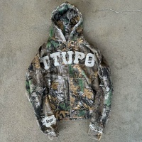 Sweat à capuche camouflage personnalisé en gros, surdimensionné, imprimé numériquement, zippé, avec patch brodé effet vieilli pour homme