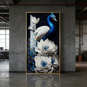 Décoration de salon de luxe, art mural personnalisé, vente chaude, peinture en porcelaine de cristal HD imprimée, peintures murales LED personnalisées - Product Image 4