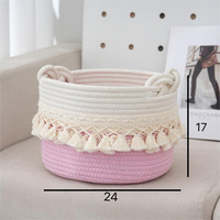 Panier de rangement tressé à la main en corde, écologique, moderne et simple, avec poignées, design à boucle et pompon, pour la maison des enfants
