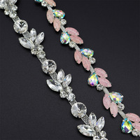 Cadena de diamantes de imitación de cristal de 1 yarda, piedras de cristal transparente, adornos nupciales, cadena de copa de ojo de caballo para vestido