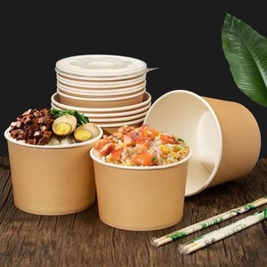 Assiettes jetables en papier kraft <span class=keywords><strong>pour</strong></span> salade, riz, soupe, pâtes, bols, emballages alimentaires, boîte avec couvercles - Product Image 6