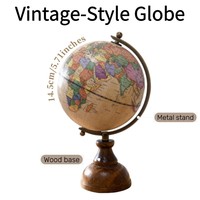 Globe terrestre vintage de 14,5 cm, style antique, cadre en bois et métal, papier, décoration éducative pour la maison, cadeau