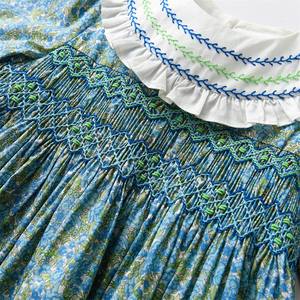 Vestito per bambini a maniche lunghe a maniche lunghe con fodera floreale in cotone da fumo con colletto ricamato a balze abbigliamento per bambini vestito da bambina - Product Image 4