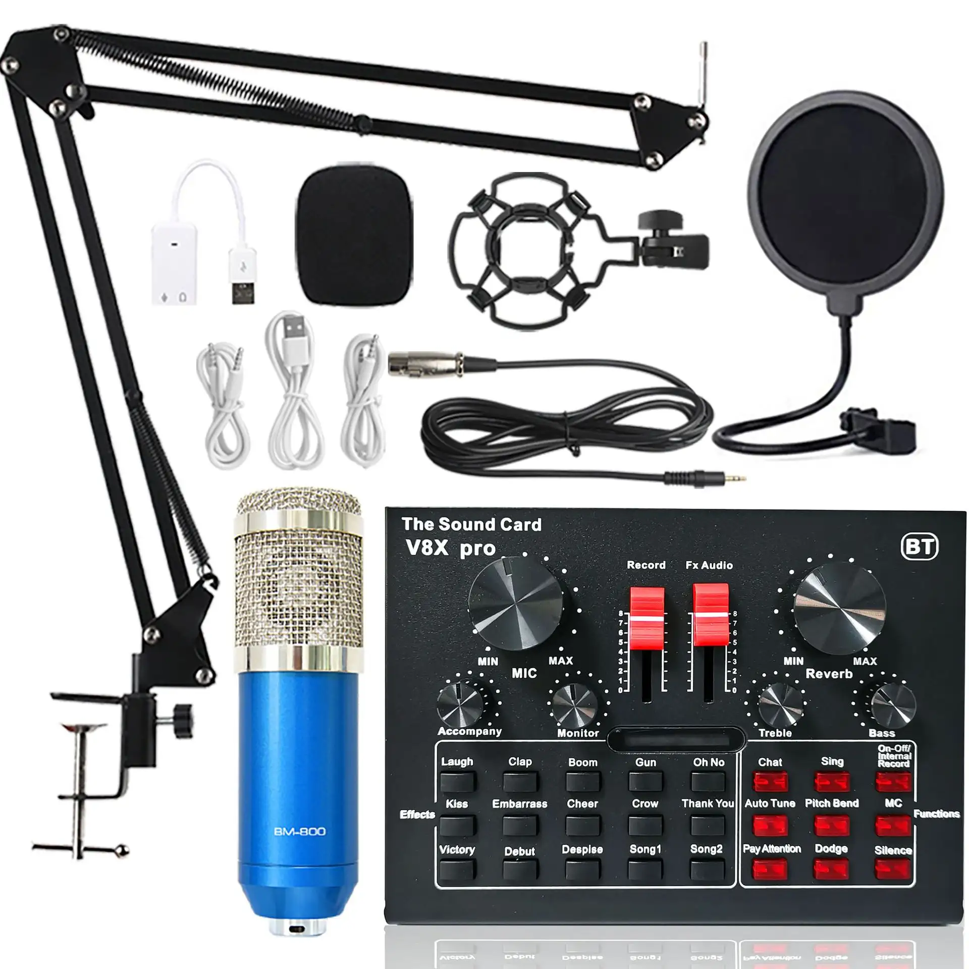 bm 800 Microphone Studio Recording V8S Sound Card Kits bm800 Condenser Microphone for Computer Phone Karaoke Singing Stream Mic