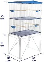 Volière multi-niveaux pour perruches, toit en forme de maison, support pliable, mangeoires, plateau en plastique, structure en fer, cloison amovible, facile à monter