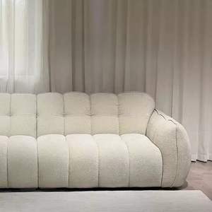 Canapé une place en velours chenille crème style <span class=keywords><strong>français</strong></span>, dossier haut, pour salon, appartement ou hôtel haut de gamme, ligne droite - Product Image 4