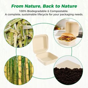 Caja de Cartón para Hamburguesas de Caña de Azúcar Biodegradable con Impresión de Logotipo Personalizado, Caja de Almuerzo Ecológica de Caña de Azúcar para Hamburguesas - Product Image 4