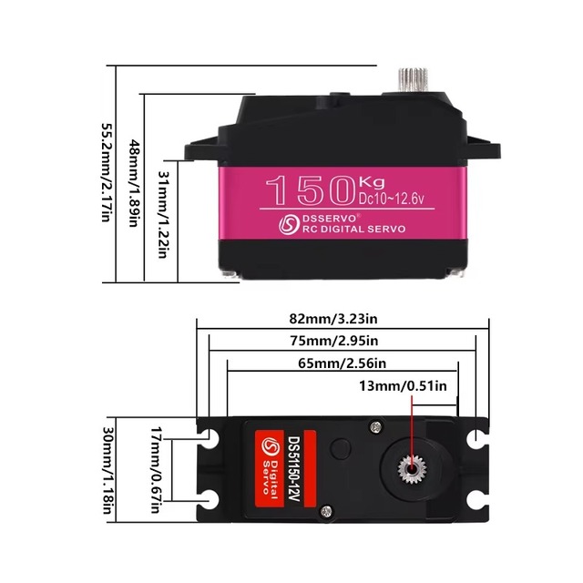 Dsservo DS51150 12V DC Motor Servo 150kg Metal High Torque for RC Car Boat Airplane Parts-Boys & Girls Toy RC Boat Parts Boys