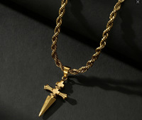 Collier tendance en acier inoxydable épais avec pendentif croix et chaîne bambou, accessoire ras-du-cou pour homme, bijoux