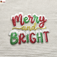 Nouveau design personnalisé, grandes lettres de Noël « Holly Jolly » brodées de paillettes, thermocollantes et auto-adhésives 2026 pour vêtements