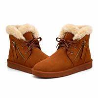 Bottes d'hiver pour femmes en microfibre suédée avec doublure en fausse fourrure, fermeture éclair latérale, lacets, semelle extérieure légère en TPR