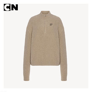 Fabricant de pulls certifié BSCI, logo personnalisé, pull en cachemire d'alpaga moelleux pour femmes, pull à demi-zip tricoté, pull d'hiver - Product Image 2