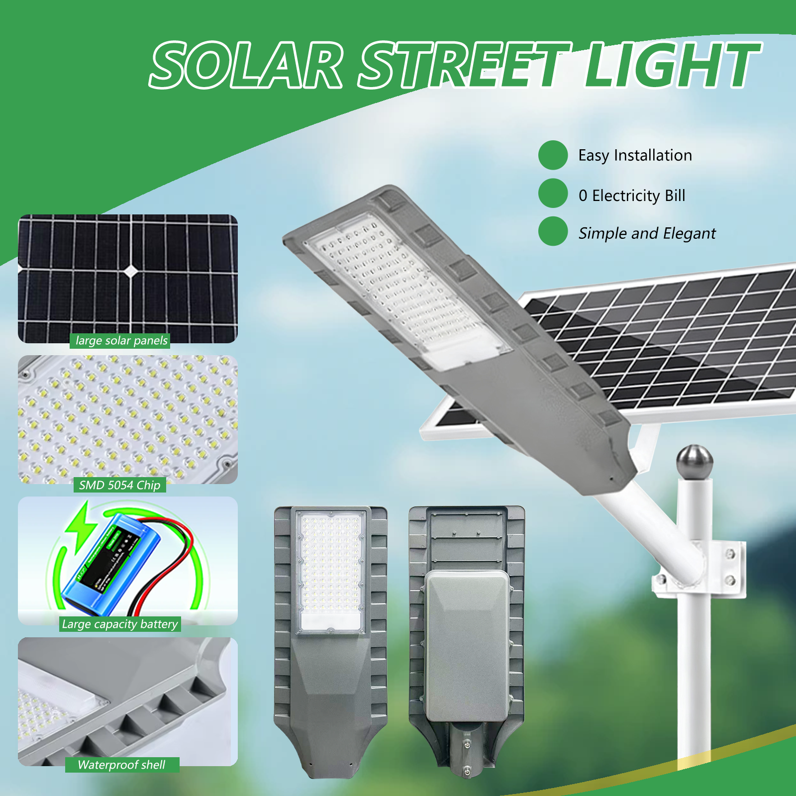 Split Solar Street Light-60W LED Monocrystalline Panel IP66 Waterproof LiFePO4 Battery Aluminum Alloy for Main Road All-in-Two · image 5