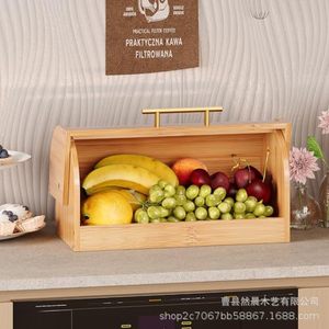 Contenitore per Pane in Bambù Ran Chen con Coperchio Scorrevole, Colore Legno Naturale, per Conservazione di Frutta e Verdura in Cucina, Contenitore Antipolvere - Product Image 1