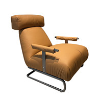 Fauteuil à bascule en cuir véritable minimaliste italien avec pieds en métal - Canapé simple moderne pour salon et balcon