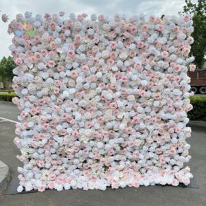 SZ barato 3D 5D Roll Up cremallera tela Floral telón de fondo Panel 8*8 8x8 rojo seda Artificial Rosa flor pared para decoración de boda - Product Image 4