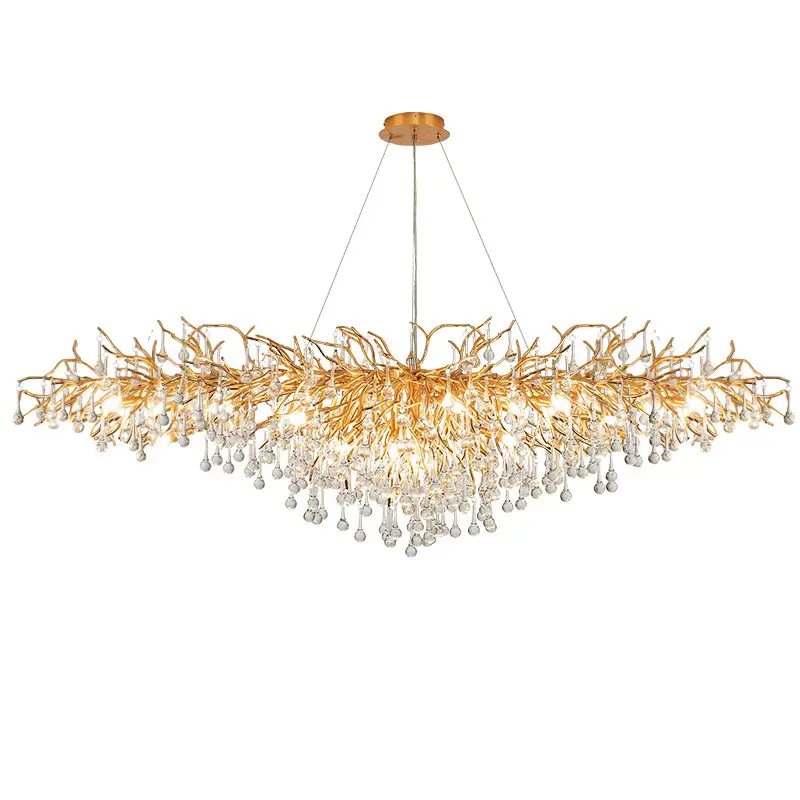 Nordic decorative gold bronze Aluminum lamp body &amp glass crystal water drop chandelier luxury modern European Pendant Lights