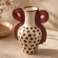 Vase à fleurs en céramique moderne, poignée verte en forme de boucle, motif marron, vase décoratif pour table console, décoration intérieure