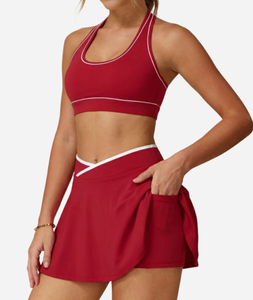 高品质拉绒性感挂脖高尔夫裙套装拼色V腰女式健身运动网球服带短裤 - Product Image 1