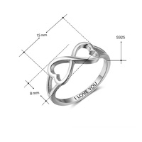 Bijoux fins Classique Couple 925 Argent Sterling Double Cœur Alliance de mariage et de fiançailles Cadeau Je t'aime Bague de promesse
