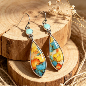 Orecchini Vintage con Effetto Vetro Colorato, Gioielli alla Moda per Donne, Stile Retrò, Accessori all'Ingrosso - Product Image 1