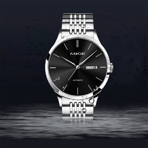 Reloj Mecánico Automático para Hombre MUGE, Correa de Acero Inoxidable, Esfera Negra, Caja Redonda de 38 mm, Estilo Elegante con Indicador de Fecha - Product Image 3