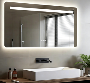 Miroir de salle de bain rectangulaire moderne à LED éclairé, fixation murale, cadre en aluminium, finition noire, 60+ pouces, design minimaliste - Product Image 1