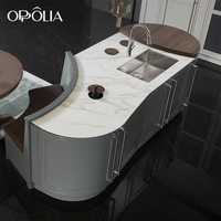 OPPOLIA Élégance Française Armoire de Cuisine Îlot Multifonctionnelle Courbe en L Laquée Imperméable Personnalisée EO
