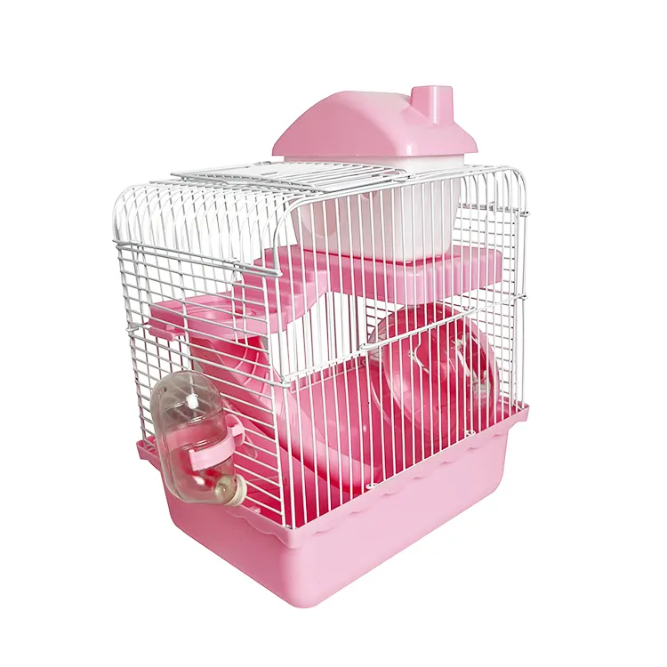 Fita de ferro rosa divertida, acessórios de luxo, 2 tier, casa de porco guiné, hamster, gaiola