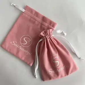 Custom Logo Draw String Bag Pink Makeup Bags Christmas Wedding Favors Velvet Drawstring Bags Jewelry Pouches