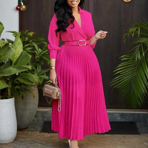 Nuevo Vestido Midi de Moda para Mujer con Cintura Alta, Pliegues Laterales, Manga Larga y Diseño Sólido, Vestido Elegante - Product Image 2