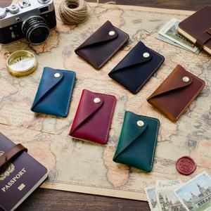 Tarjetero Delgado de Cuero Genuino Hecho a Mano, Estilo Vintage, con Cierre de Botón, Monedero y Billetera Multifunción - Product Image 1