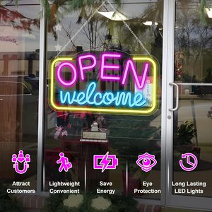 Enseigne néon LED de bienvenue pour magasin, lettres lumineuses suspendues pour intérieur, éclairage d'ambiance, décoration d'entrée, indicateur lumineux 5V 12V - Product Image 1
