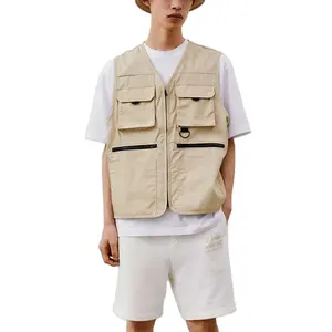 Ripstop Fabric Utility Vest Full Zip Up Custom Logo High Quality Summer Straight-cut Hem Casual Men's Vest Jacket