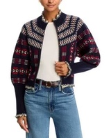 Damen Herbst Winter Schwerer Vintage Fair Isle Jacquard Kurzer Woll-Cardigan Pullover Mantel