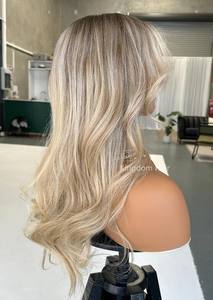 Perruque Lace Front sans colle et sans couture en cheveux européens couleur Balayage <span class=keywords><strong>Blond</strong></span> <span class=keywords><strong>Cendré</strong></span> Luxe avec filet Diamond pour femmes souffrant de perte de cheveux - Product Image 3