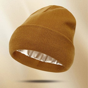 <span class=keywords><strong>Bonnet</strong></span> d'hiver chaud pour <span class=keywords><strong>homme</strong></span> en coton et élasthanne, tricot jacquard doublé satin, <span class=keywords><strong>avec</strong></span> logo personnalisé et bouton - Product Image 3